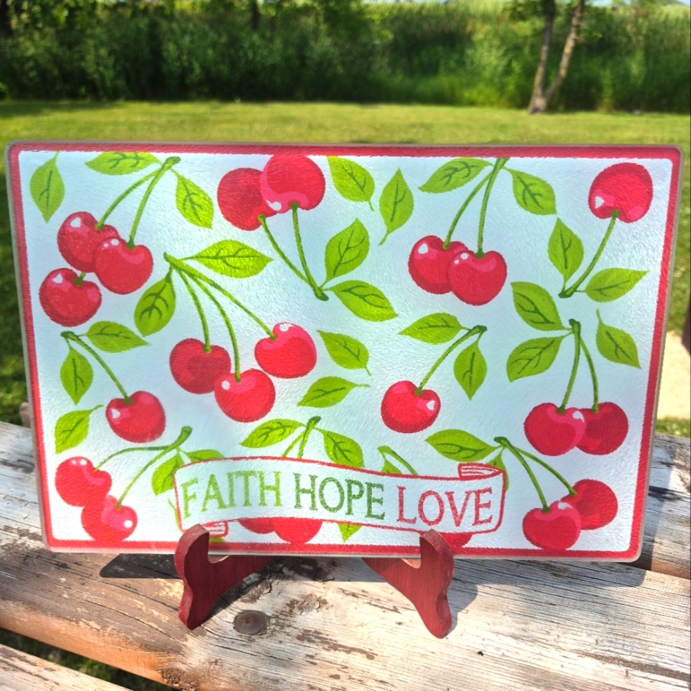 Cherry Themed Decorative Glass Cutting Board Art